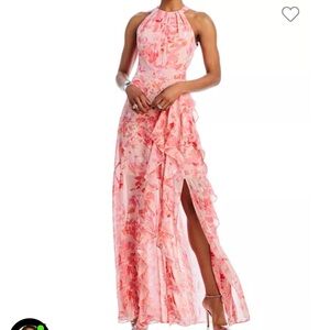 Eliza J Pink floral halter gown